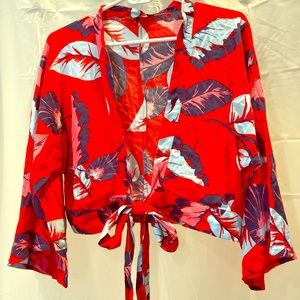 Red tropical crop top with front tie
